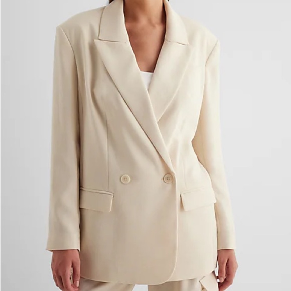 Express Women's Cream Double-Breasted Blazer